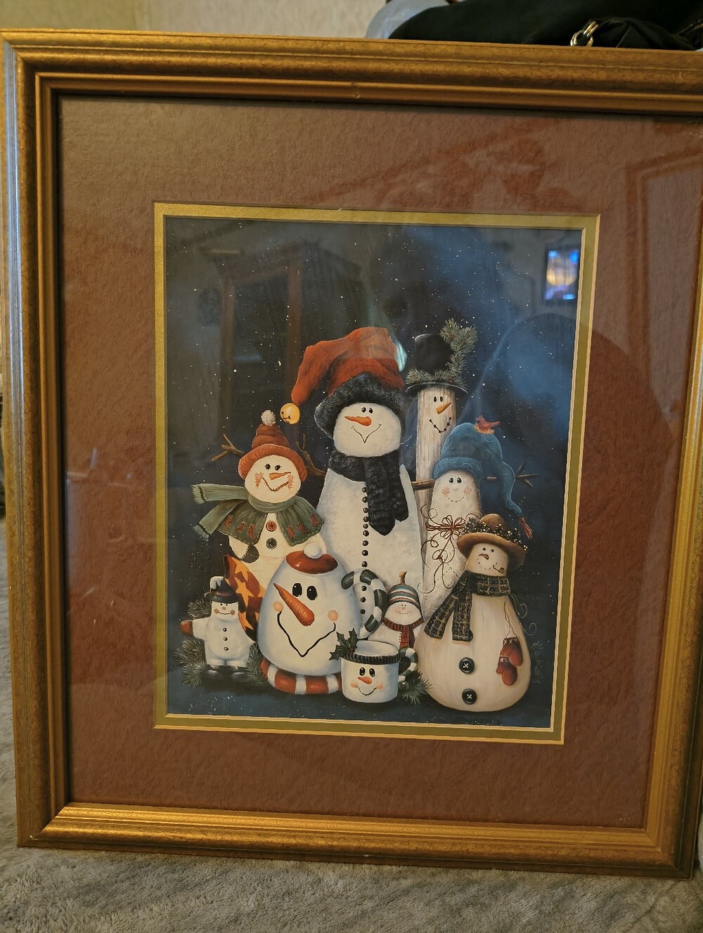 Festive Snowman Family Holiday Wall Art Print - Red & Blue